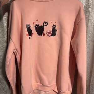 Pink Cat Graphic Sweatshirt - Women Jackets & Coats